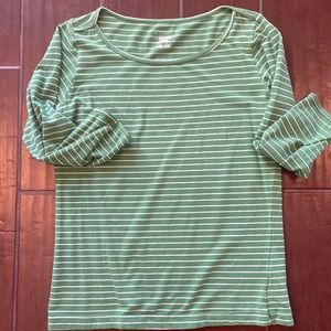 3 quarter length green and white striped shirt